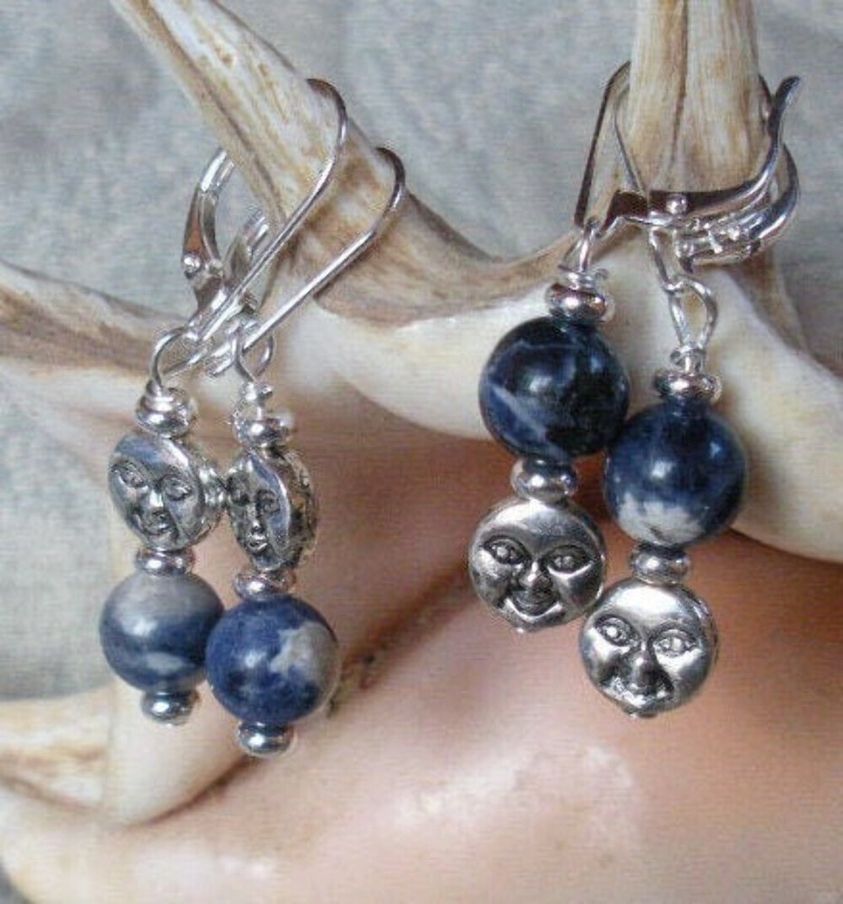 Sodalite Earrings - Celestial Themed Smiling Moon