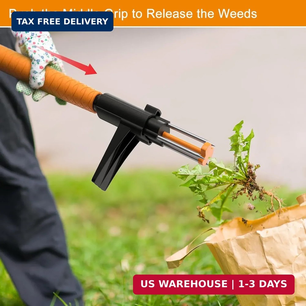 Weed Puller Tool, Fully Stand Up Weeding Tool With 3 Claws - Zero Bending and Ba