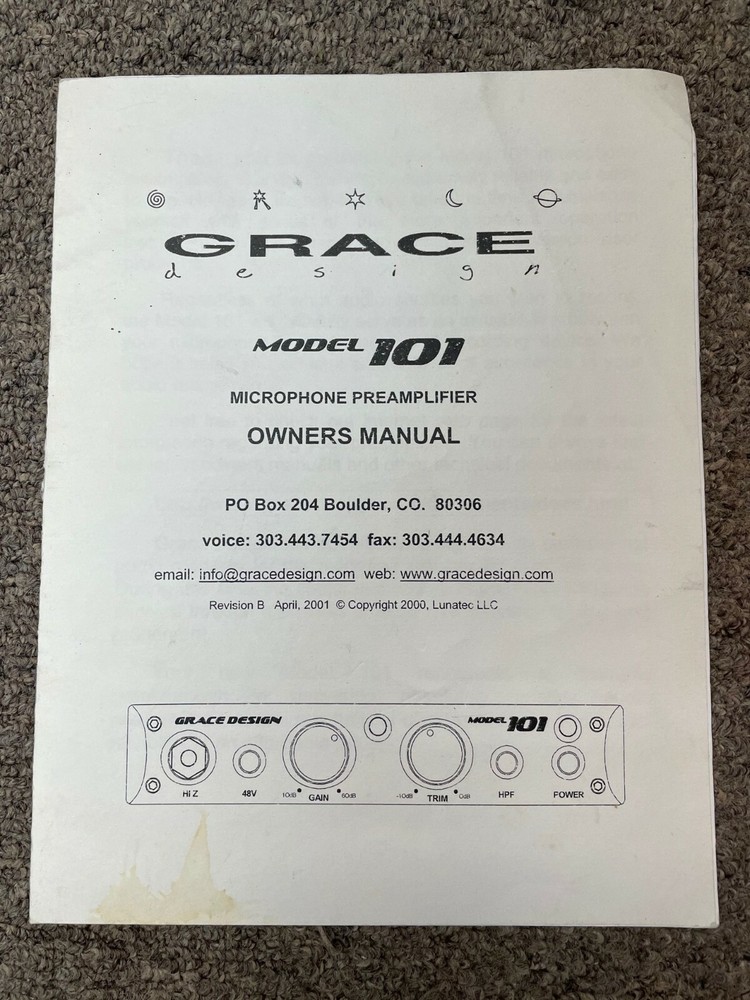 Grace 101 Owners Manual