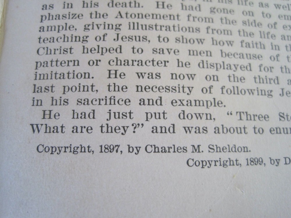 In His Steps By Charles Sheldon 1899 Book