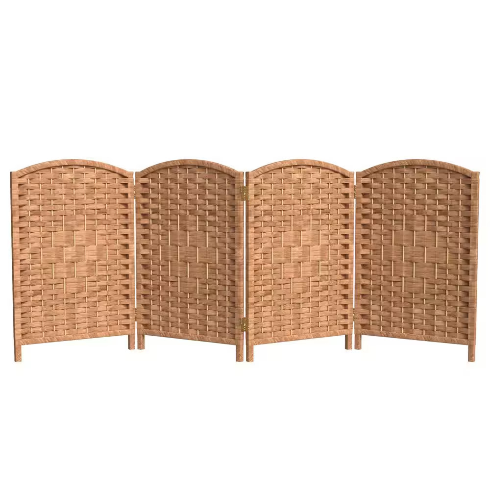 2 Ft. Short Diamond Weave Fiber Folding Screen - Natural - 4 Panel