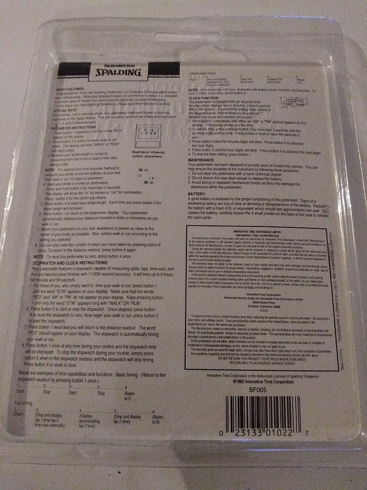 Vintage Spalding Quartz Pedometer - New & Sealed - 1992 - Multifunction