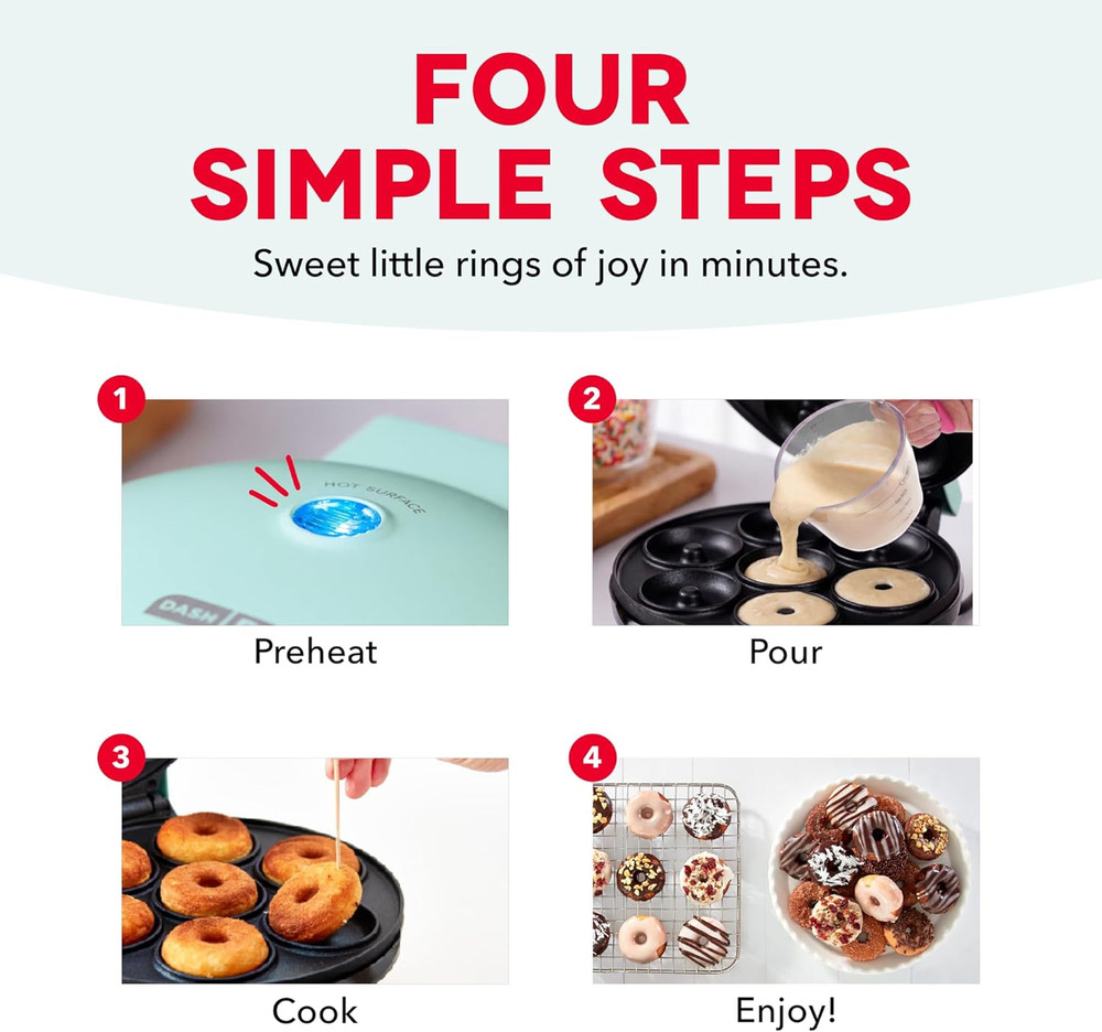 Aqua Mini Donut Maker - Non-Stick, Double-Sided, Space-Saving Design