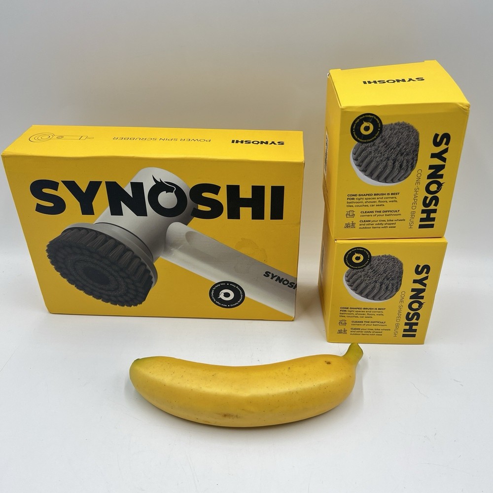 SYNOSHI Power Spin Scrubber Plus Cone Brushes Rechargeable Battery NEW SEALED !