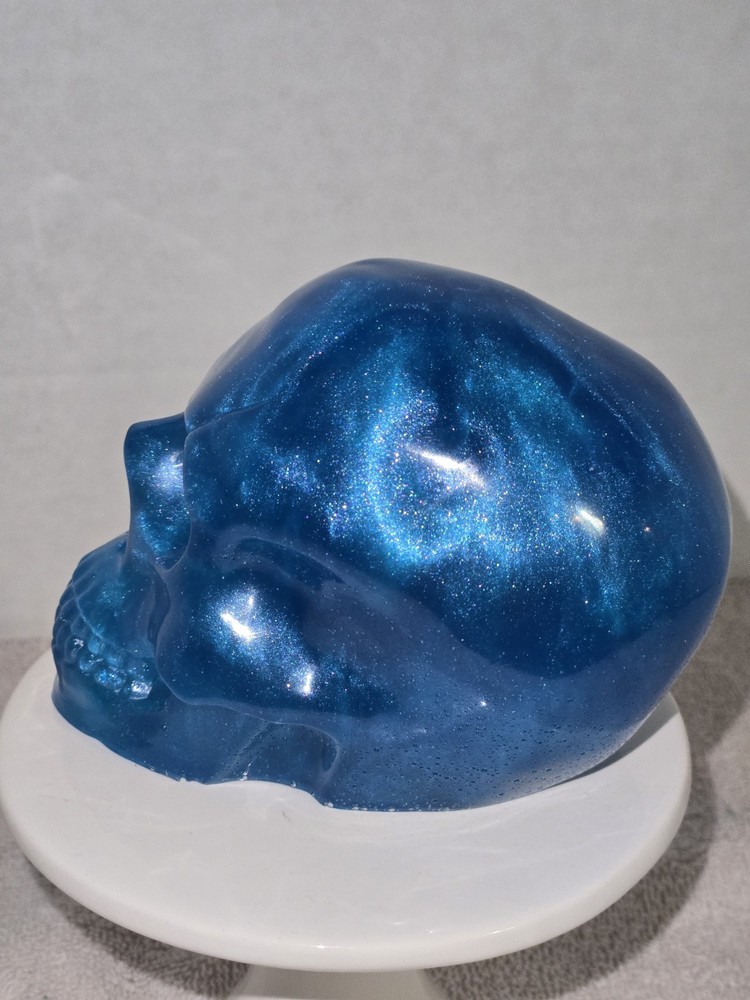 Metallic Blue Resin Skull