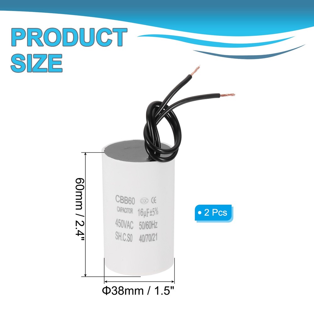 16uF CBB60 Running Capacitor, 2 Pcs Run Capacitor,White