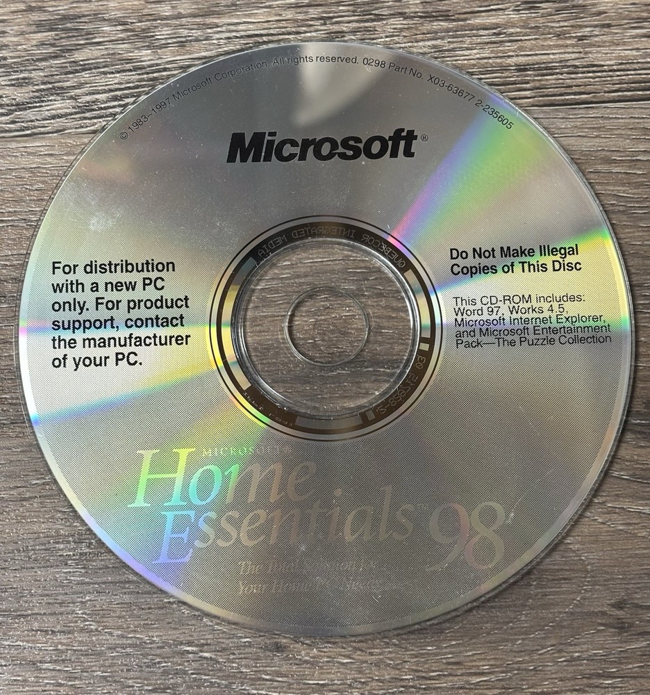 Microsoft Home Essentials 98 PC Disc Only