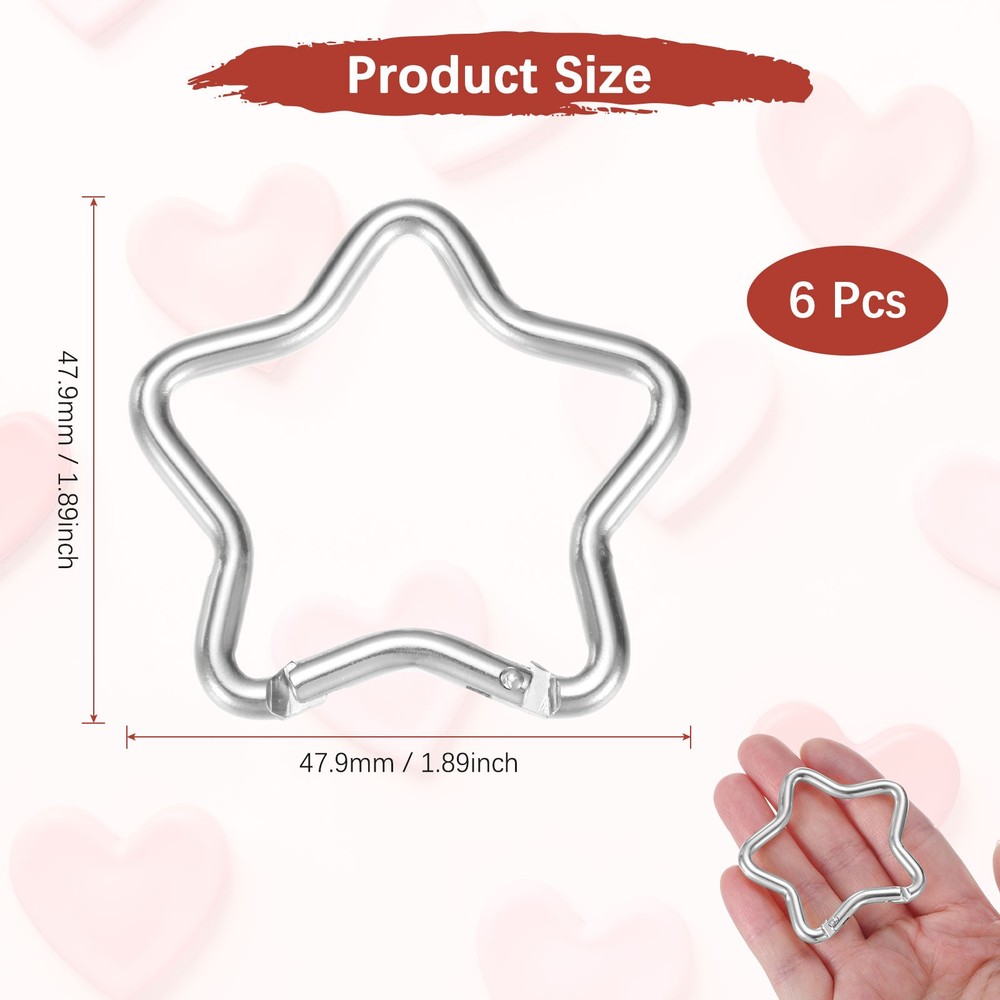 Star Shaped Snap Clip [6 Pack] - Keychain Clip [Silver]