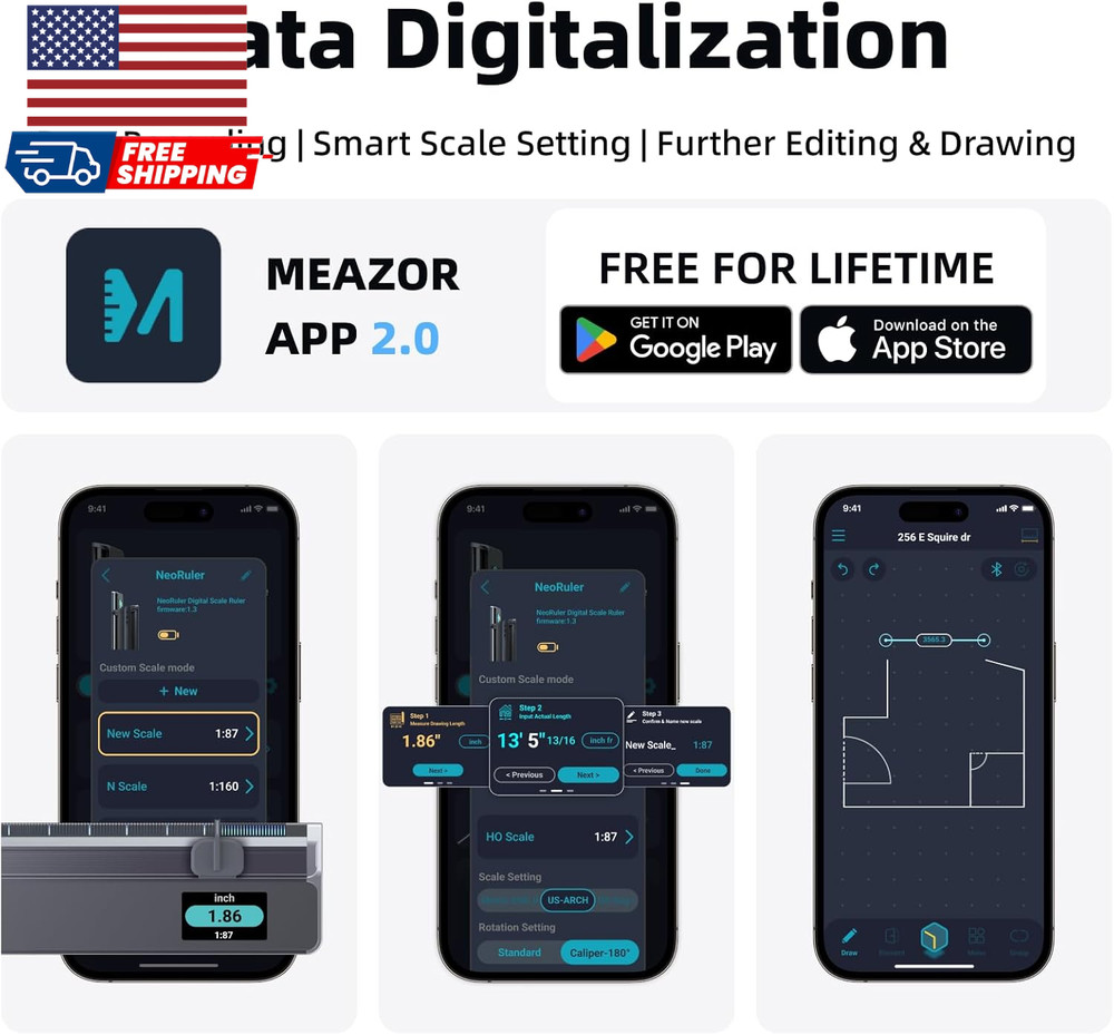 Neoruler Digital Scale Ruler 12 Inch Smart Scale Ruler with Infinite Customized