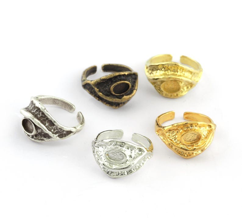 Eye blank ring Bezel Setting Adjustable Raw Brass or Plated 6x4mm 5669