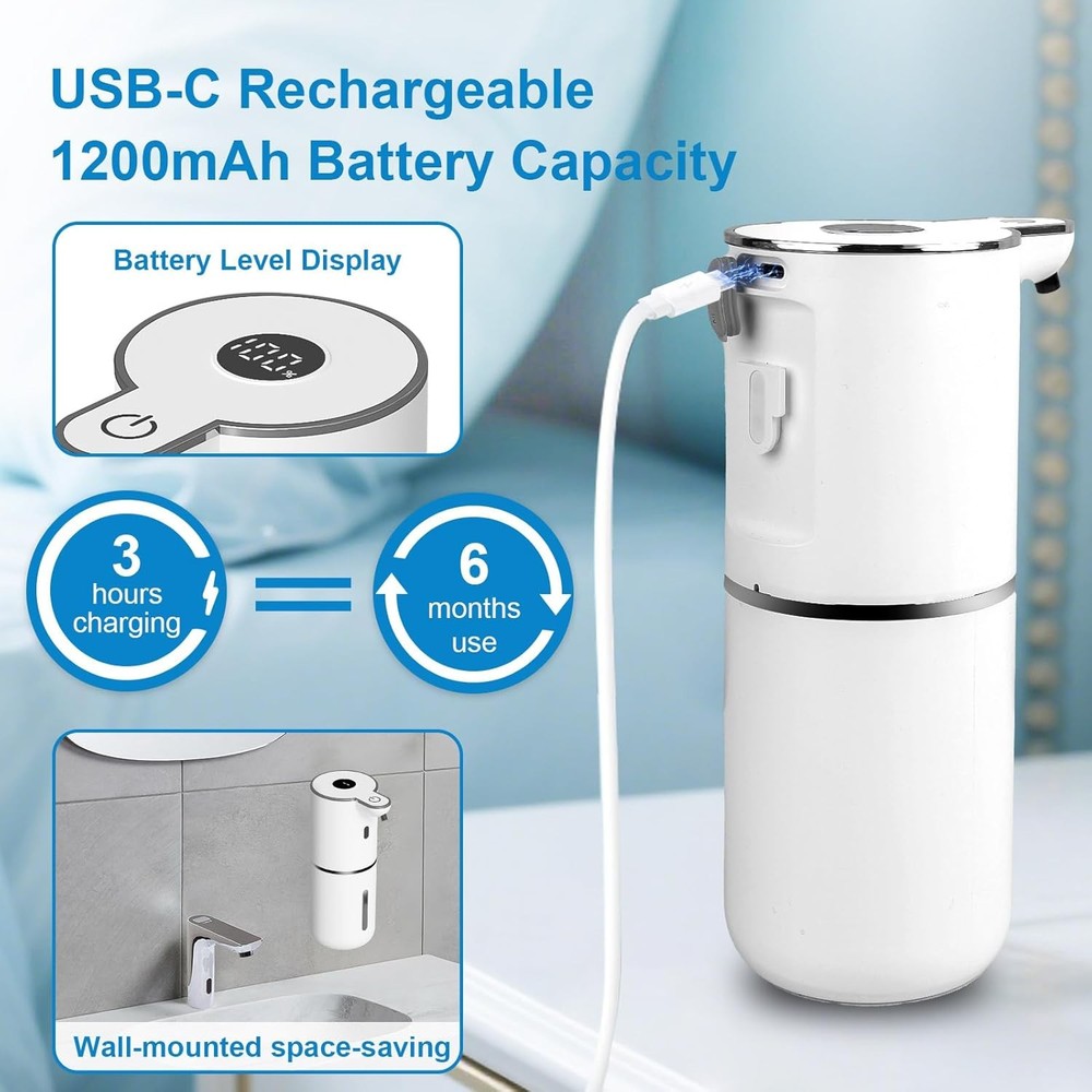 Automatic Liquid Soap Dispenser Touchless, USB Rechargeable Smart Soap Dispenser