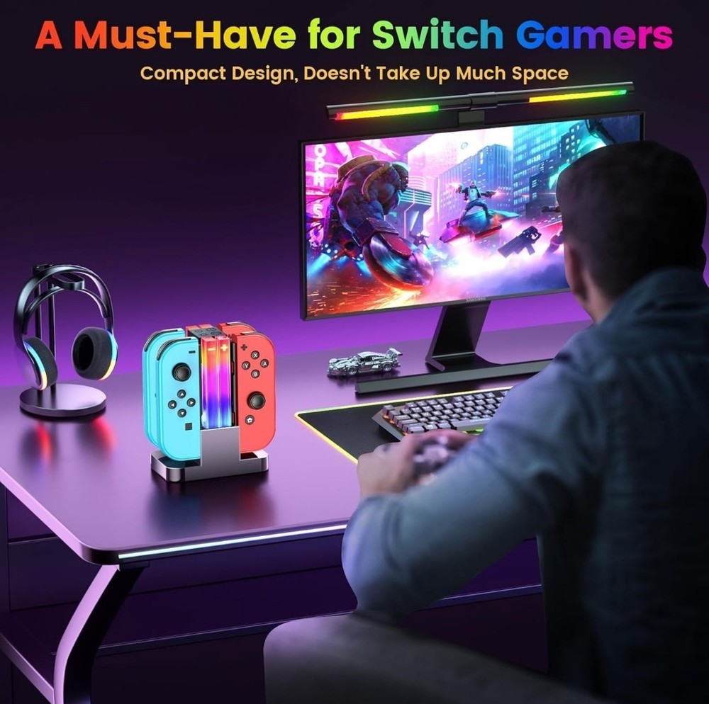 Switch Controller Charger Dock, for Joycons & OLED Model with 6 RGB Light Mode