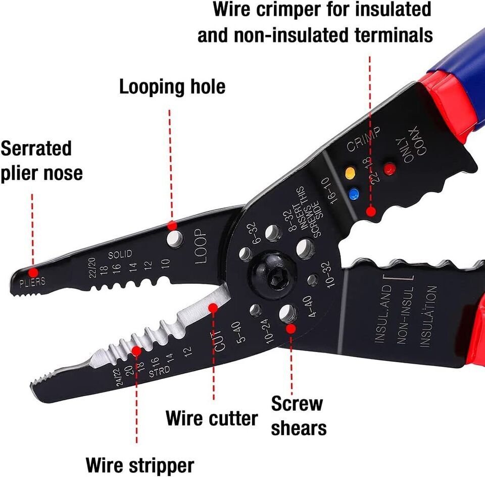 WORKPRO Wire Stripper Set 8" Self-Adjusting Wire Stripper 8" Multi-Tool Stripper