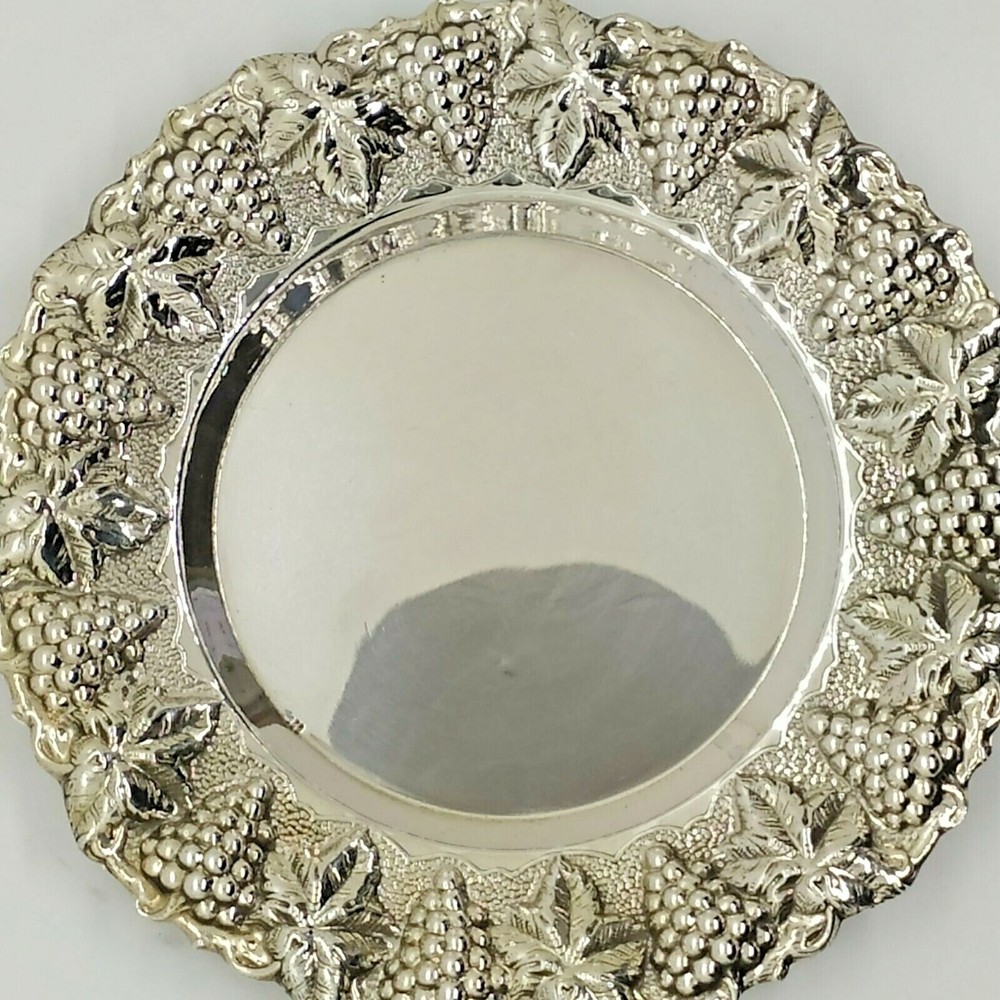 KIDDUSH CUP SAUCER HANDMADE STERLING SILVER EMBOSSED VINE GRAPES DESIGNS