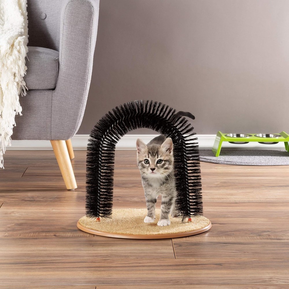 Cat Self-Groomer Bristle Ring Brush with Carpeted Base