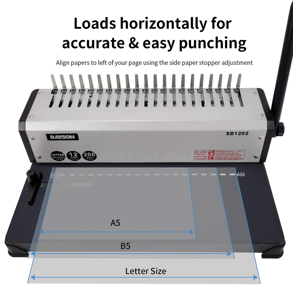 RAYSON SD1202 Comb Binding Machine, 19 Holes, Max Punching Letter Size, with - m