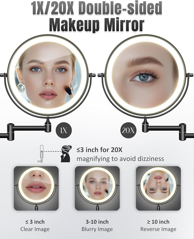all Mounted Makeup Mirror with Lights, Double Sided LED Bathroom Lighting Makeup