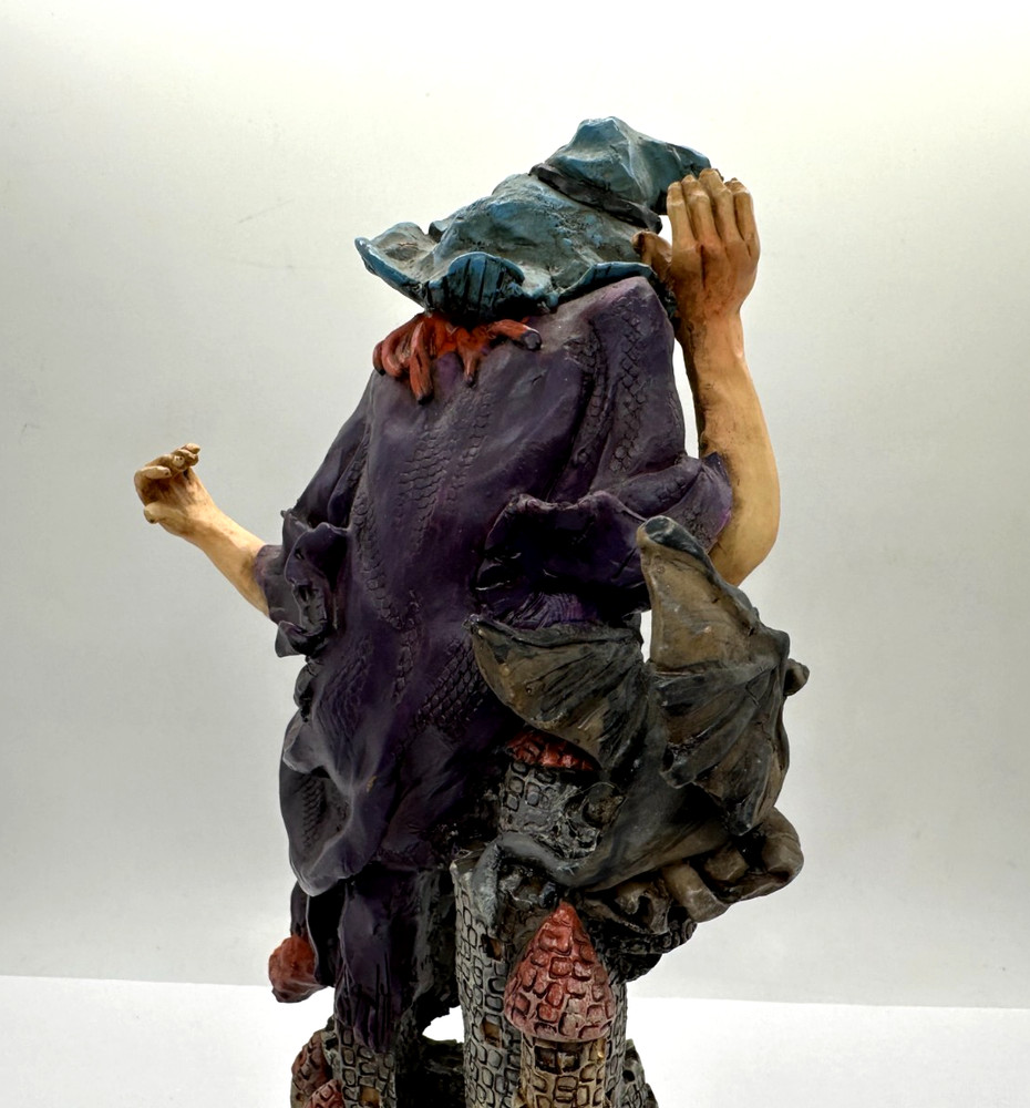 9" Floating Witch Over Castle & Bat Resin Figure