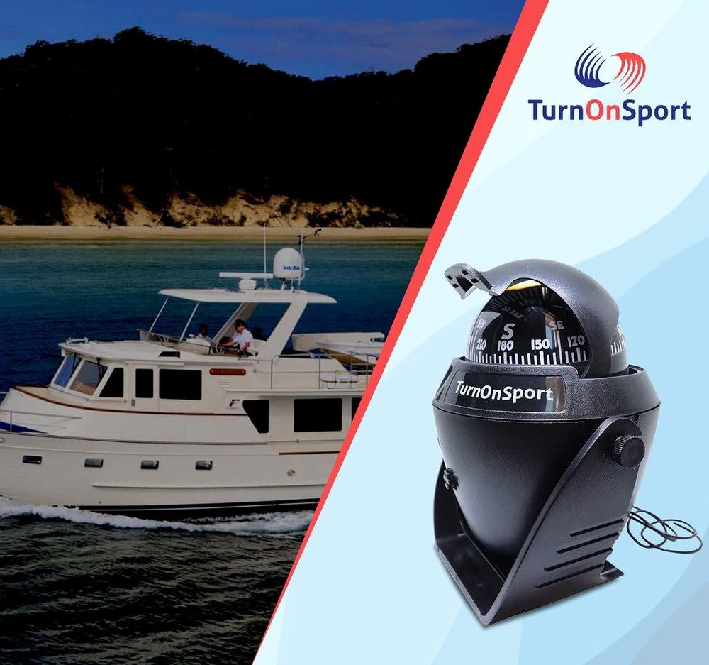 Compact Illuminated Boat Compass with Visible Lubber Line - Easy Installation