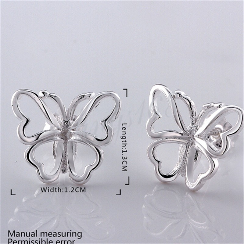 Classic Solid 925 Sterling Silver See-Through Butterfly 13mm Stud Earrings T872