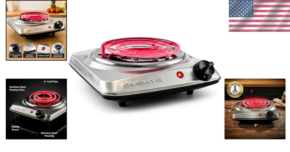 Efficient 1000W Coil Burner with Adjustable Temperature - Perfect for Indoor Use
