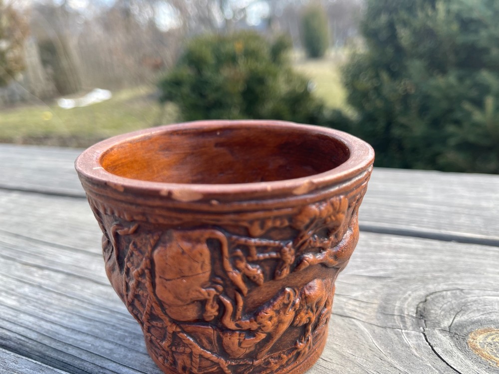 Vintage Ceramic Vaphio Cup Replica Greece Repousse Ritual Bull