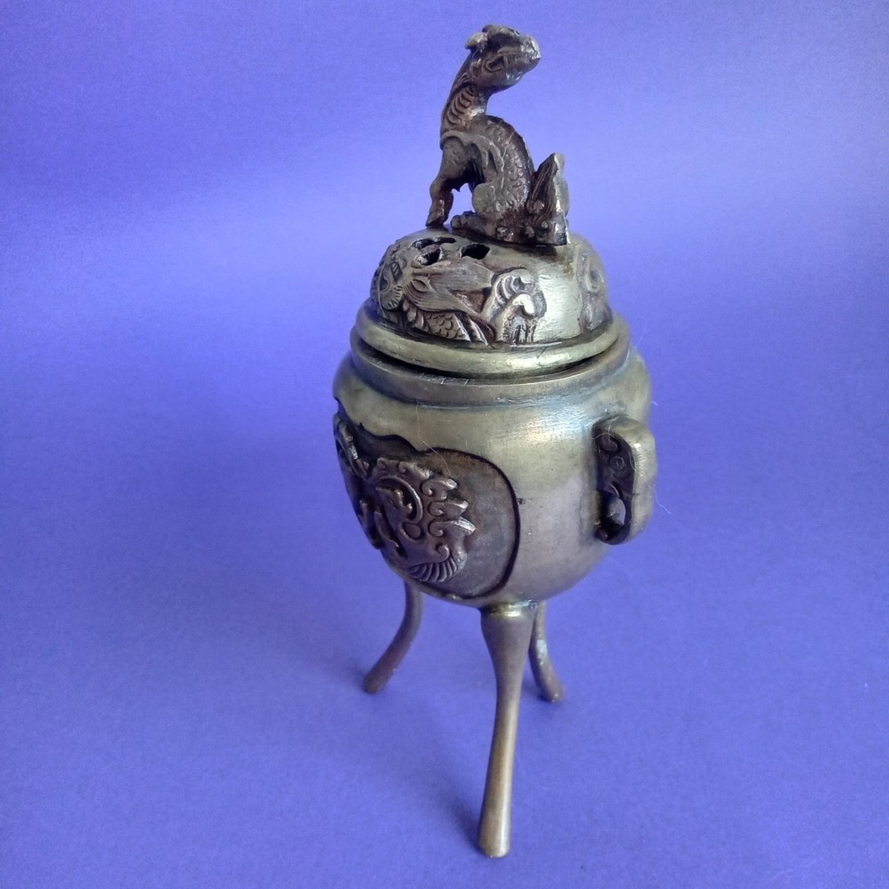 Vintage Brass Incense Burner with Fu Dog