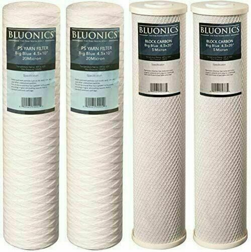 Bluonics 4-pack String-wound Yarn Sediment & Carbon Block Water Filters (5 Micro