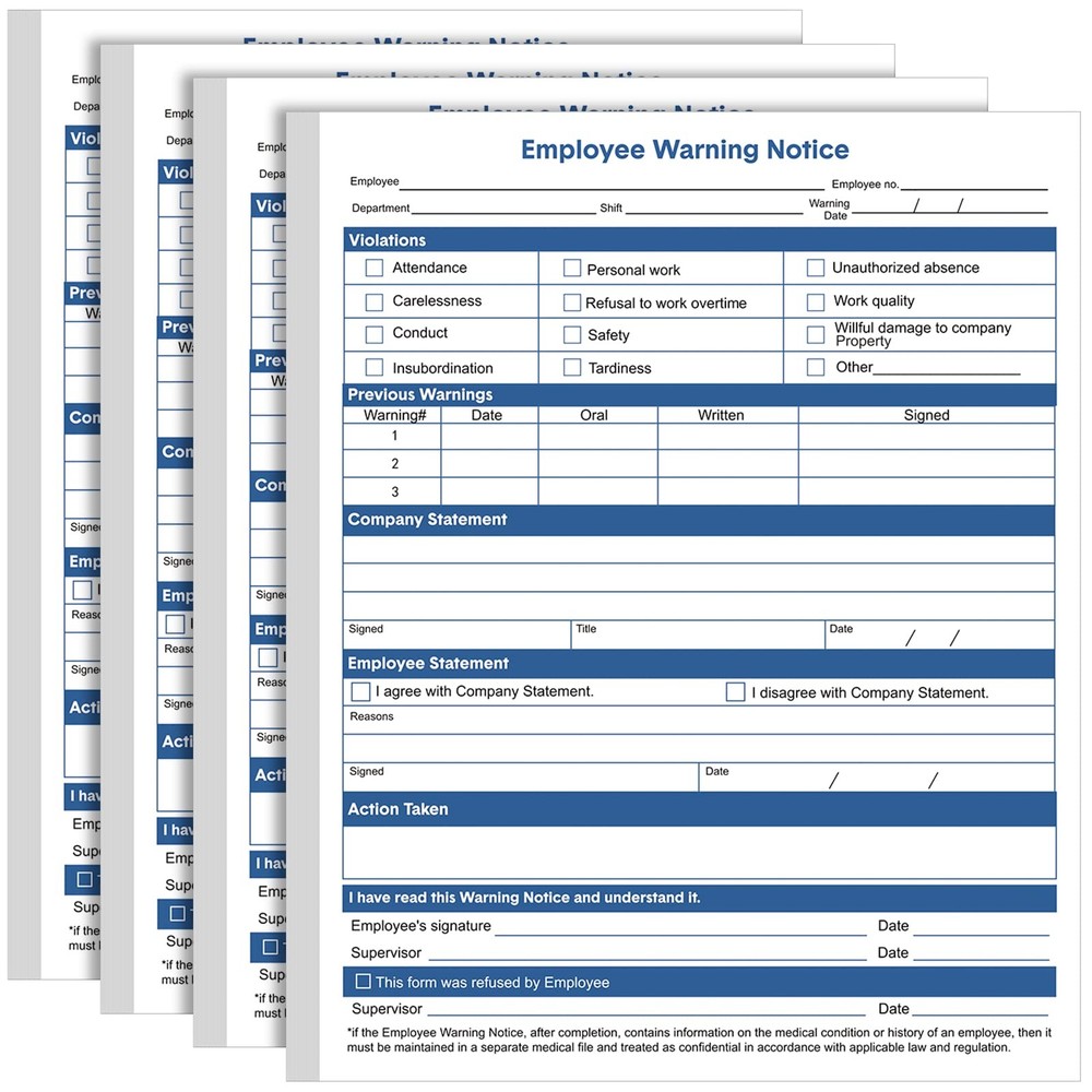 200 Sheets Employee Warning Notice Form Performance Appraisal Form 11 x 8.5 I...