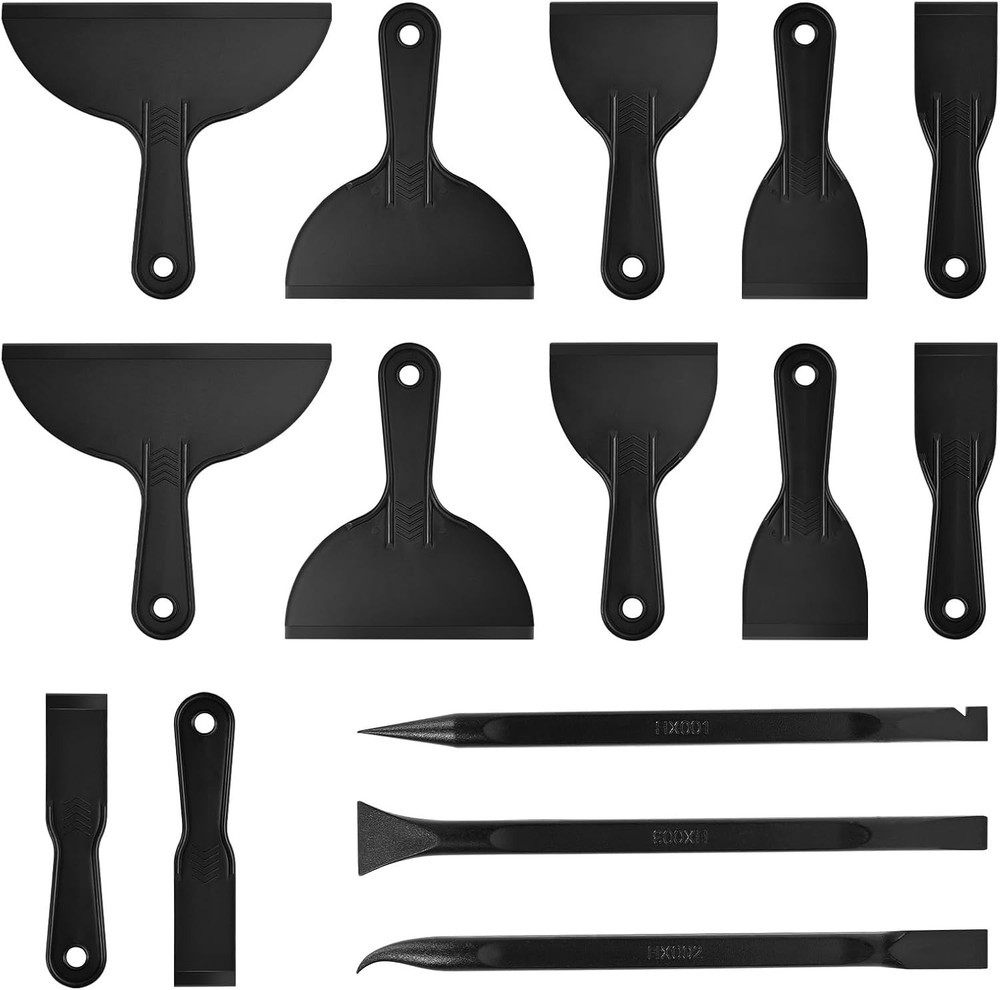 15 Pack Plastic Putty Knife Scraper Set - 6 Sizes for Spackling, Taping, Drywall