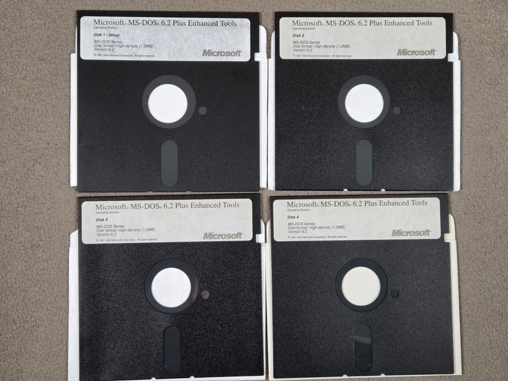 1983 Microsoft MS-DOS 6.2 OS Plus Enhanced Tools 5.25" Floppy Disc Set Of 4