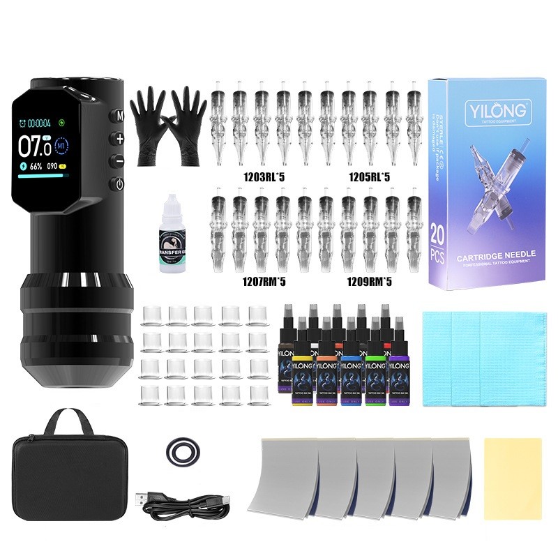 Complete Wireless Tattoo Pen Machine Kit LED Screen W/ Ink Needle+5 Paper
