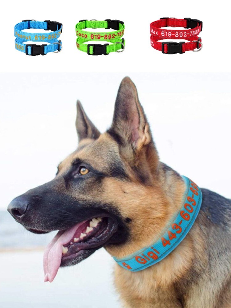 Personalized Dog Collar Embroidered For Small Medium Large Nylon Reflective S-XL