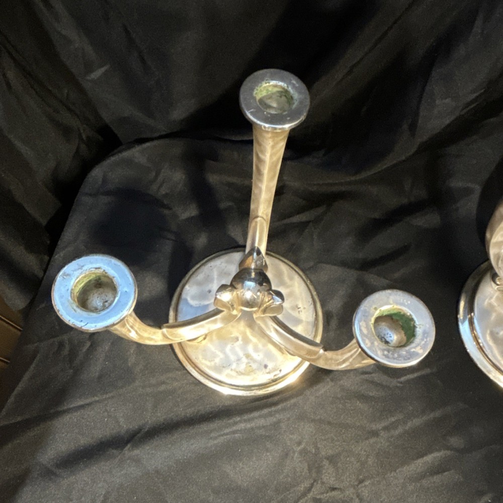 WMF Ikora Silverplate Three-Arm Candlesticks Pair Post-1940 Decorative