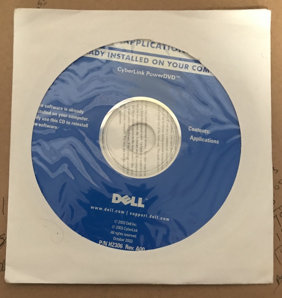 Dell Cyberlink PowerDVD Software, Windows XP Reinstallation 2003, Sealed
