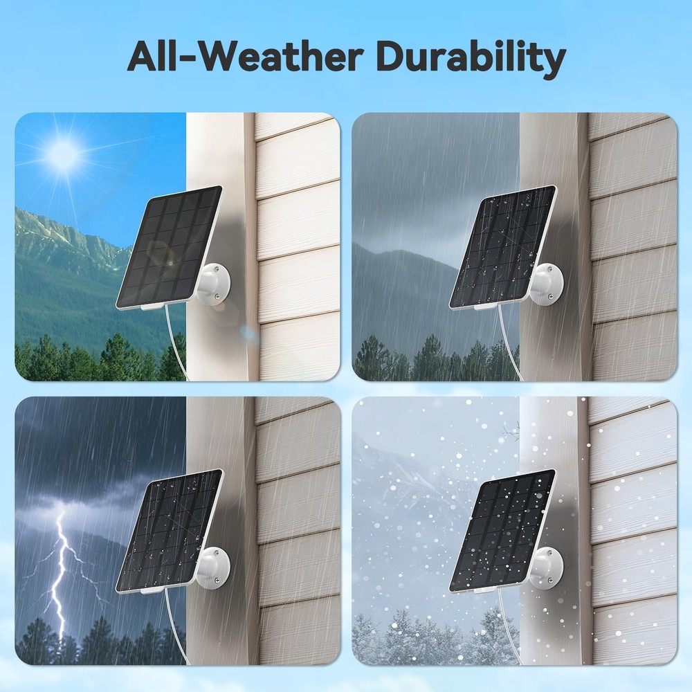 3W Solar Panel for Battery-Powered Security Cameras,USB-C & Micro USB White
