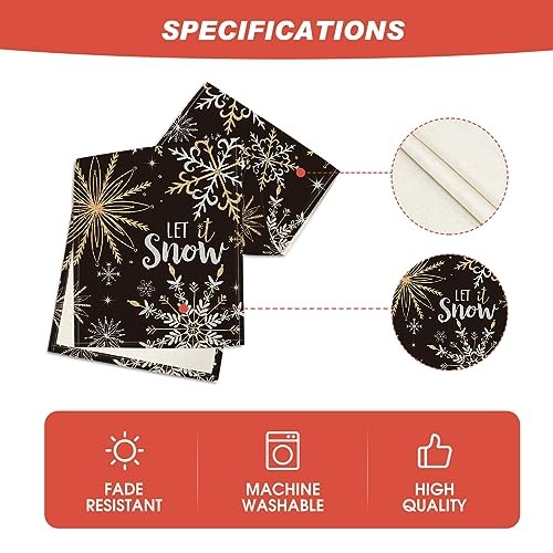 Snowflake Let It Snow Winter Table Runner, 13" x 72", Table Runner Black