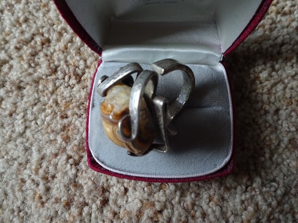 unique handcrafted agate ring sculpted from a fork