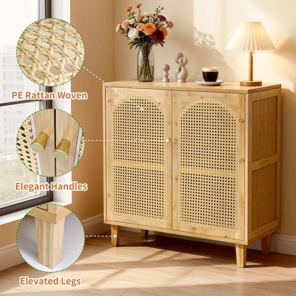 Bamboo Kitchen Buffet Sideboard Storage Cabinet Modern Hallway Table Cupboard XL
