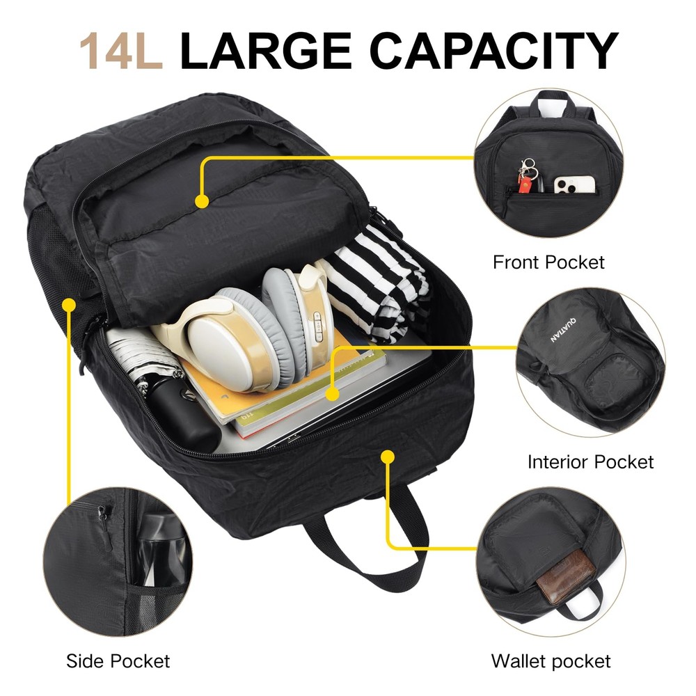 Lightweight Foldable Backpack – Water-Resistant Travel Daypack with Spacious ...