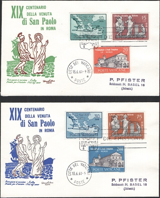 VATICAN, 1961. First Day Covers (2), St. Paul 304-309