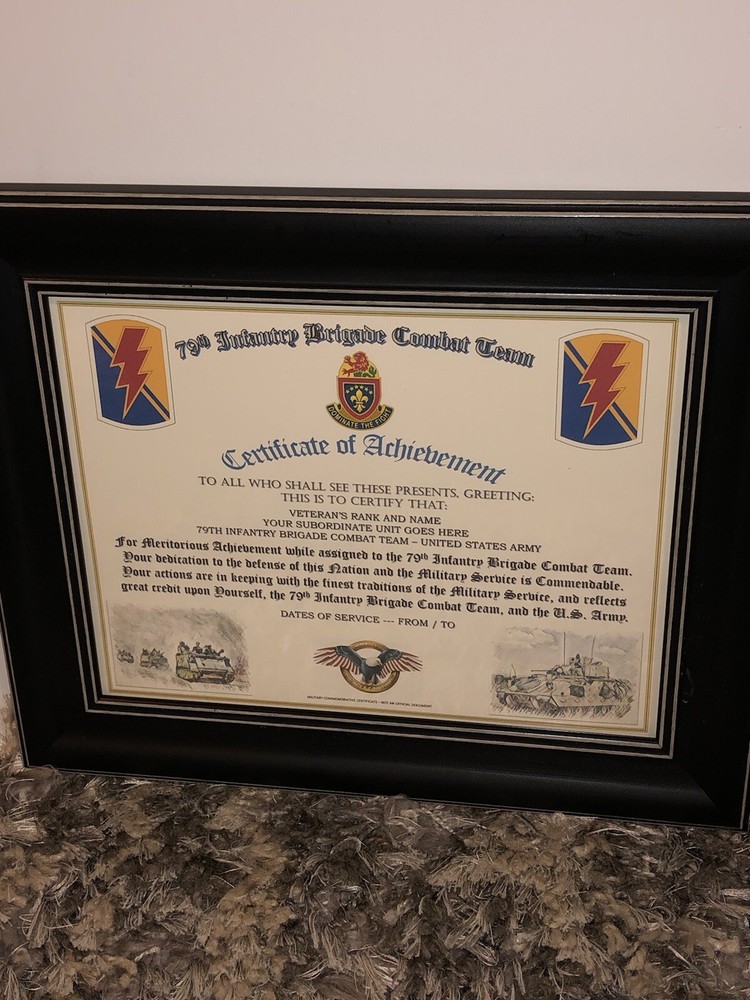 79TH INFANTRY BRIGADE COMBAT TEAM - COA / (COMMEMORATIVE CERTIFICATE)
