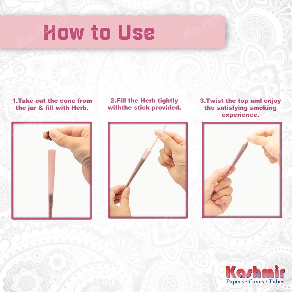 King Size Pre Rolled Cones Pink 200 Pack w/ Filter Tips Slow Burn Rolling Cones