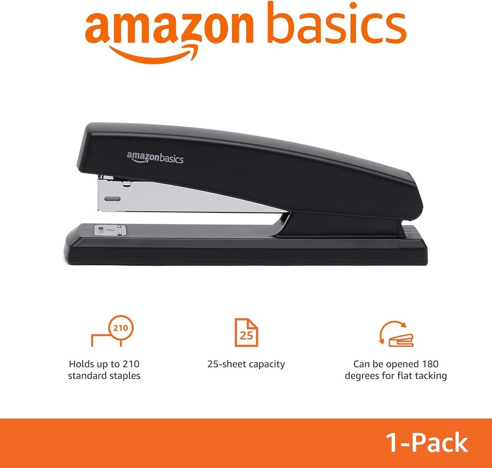 Amazon Basics Stapler with 1000 Staples, Office Stapler, 25 1-Pack, Black