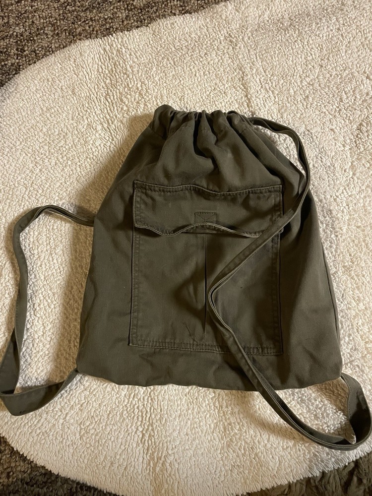 Olive Green Militaria Drawstring Backpack with Back Pocket