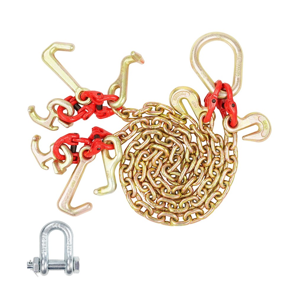 Uimoso 5/16" x 3' G80 Tow Chain V-Chain Bridle RTJ & Grab Hooks Wrecker 10800lbs