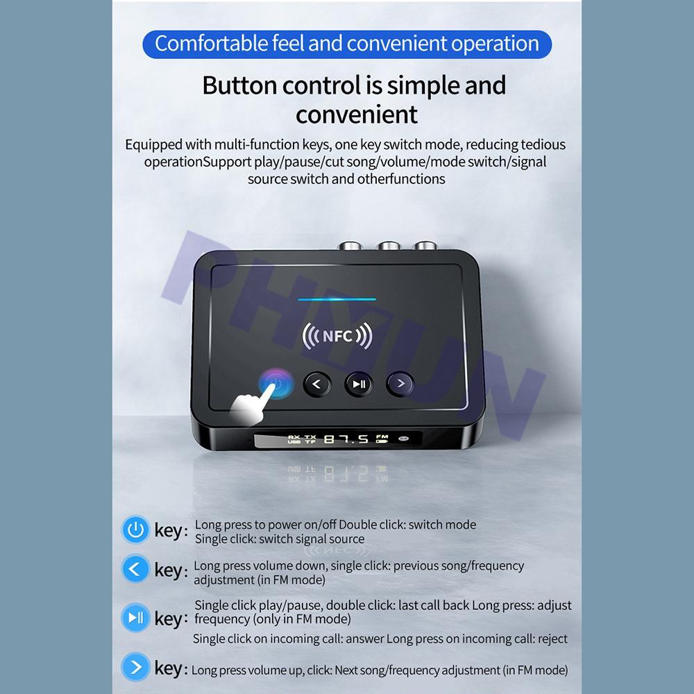 Bluetooth Receiver Transmitter AUX Wireless NFC Audio Adapter For Car Speakers