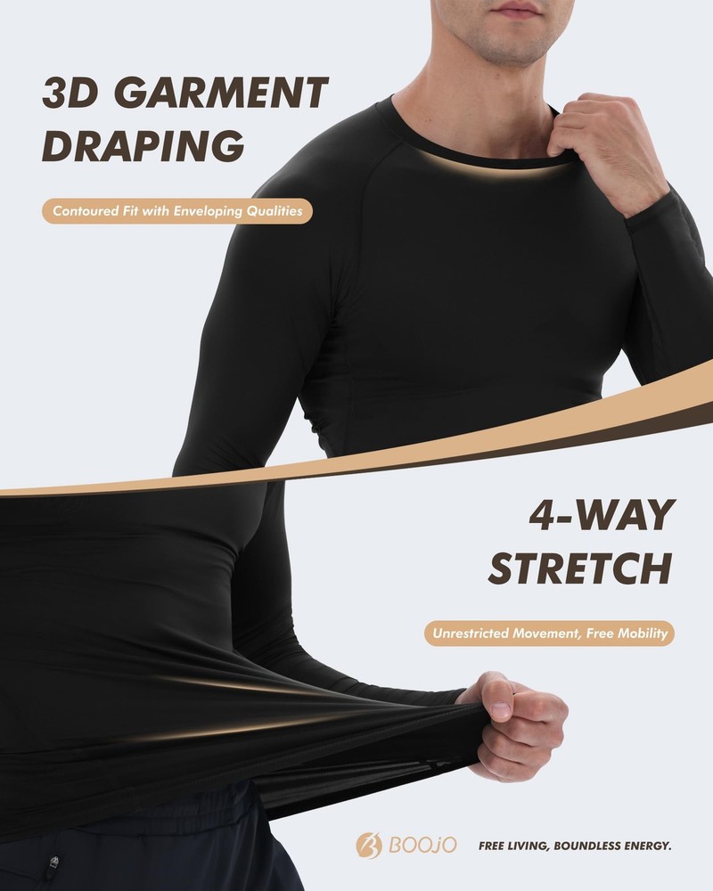 5 Pack Long Sleeve Compression Shirts for Men - Black Quick Dry Workout Base ...