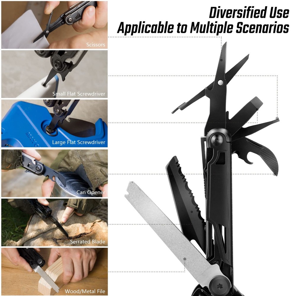 Multitool, 16-in-1 Multitools with Sheath, Stainless Steel EDC Multitool, Poc...
