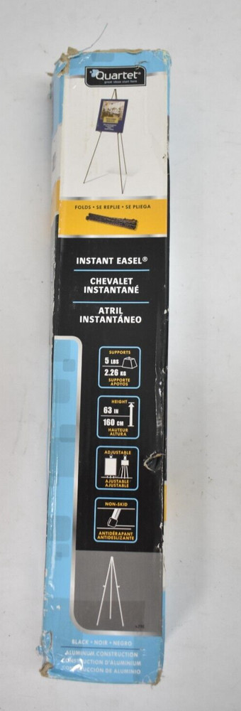 Quartet Instant Easel 63 Foldable Black Finish 5lb Support Adjustable Aluminum